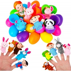 24pcs Easter Eggs Filled with Mini Animal Finger Puppets Plush Toys, Plush Animals Finger Puppets Easter Toys for Kids Easter Party Basket Stuffers, Easter Eggs Hunt Gift Exchange, Classroom Rewards