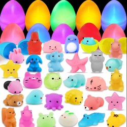 90 Easter Eggs Stuffers with Mochi Squishy Toyand Mini Glow Sticks,Glow-in-The-Dark Inside, Easter Basket Fillers Gift