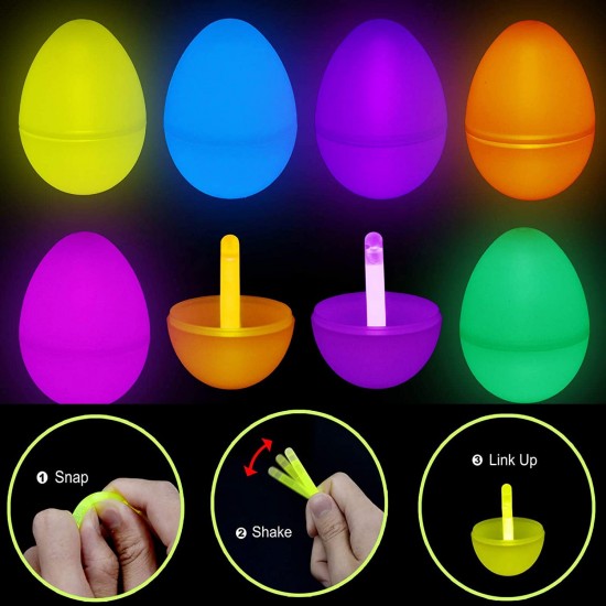 90 Easter Eggs Stuffers with Mochi Squishy Toyand Mini Glow Sticks,Glow-in-The-Dark Inside, Easter Basket Fillers Gift