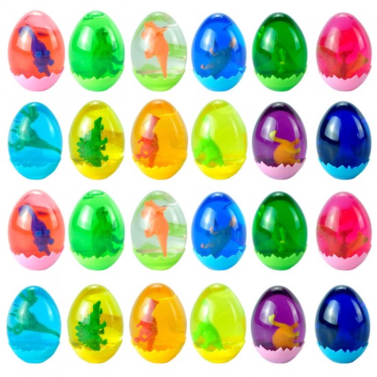 24 Pcs Jumbo Easter Eggs 2” Filled with Slime and Dinosaur Easter Eggs Hunt, Easter Basket Stuffers/Fillers